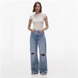 Zara ripped high rise TRF Wide Leg Jeans light blue 8197/227/400 Size US 2